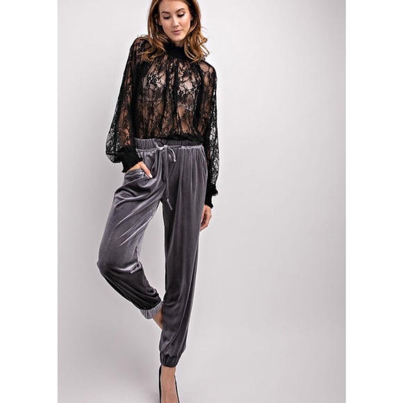 Last☝️Slate Velour Velvet Jogger Pants - Picture 2 of 6